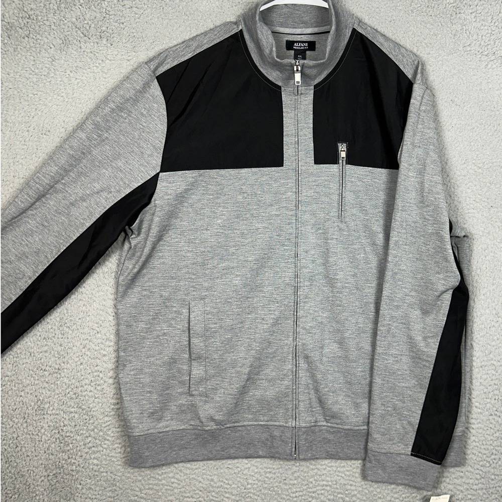 NEW Alfani Track Jacket Mens 2XL Regular Fit Grey Colorblock Full Zip Stretch